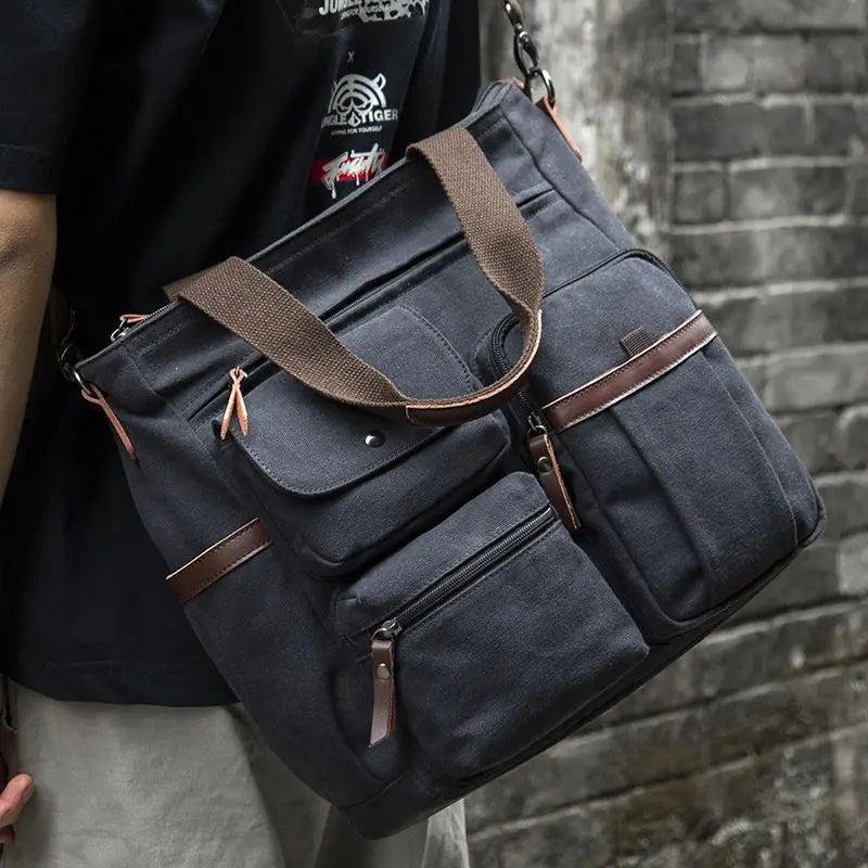 Messenger Bag For Men Vintage Water Resistant Waxed Canvas Laptop Briefcase Padded Shoulder Bag For Men Women