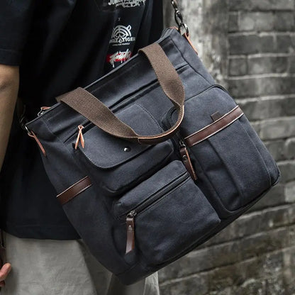 Messenger Bag For Men Vintage Water Resistant Waxed Canvas Laptop Briefcase Padded Shoulder Bag For Men Women