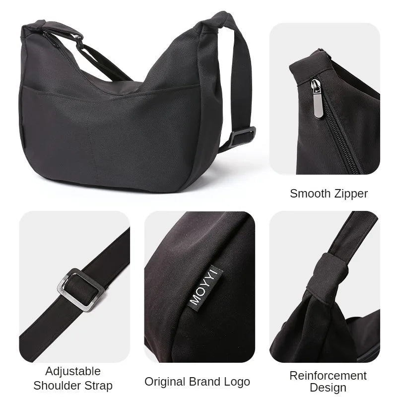 Messenger Bag Large Capacity 10 inch iPad Men and Women Fashion Waterproof Dumpling Bag Zipper Anti-theft Hobo Crossbody Bag