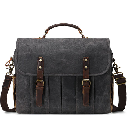 Messenger Bag for Men 15.6 Inch Waterproof Vintage Genuine Leather Waxed Canvas Briefcase Large Leather Computer Laptop Bag