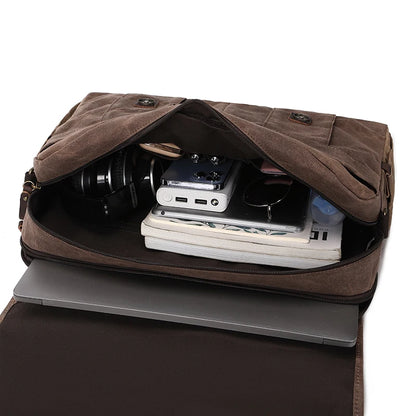 Messenger Bag for Men 15.6 Inch Waterproof Vintage Genuine Leather Waxed Canvas Briefcase Large Leather Computer Laptop Bag
