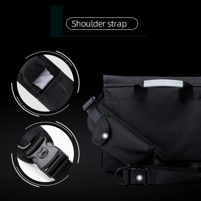 Messenger Bag for Men, Waterproof Oxford Crossbody Bag Fit 14 inch Laptop, College Work Travel Black Shoulder Bag
