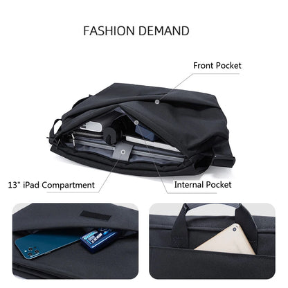 Messenger Bag for Men, Waterproof Oxford Crossbody Bag Fit 14 inch Laptop, College Work Travel Black Shoulder Bag