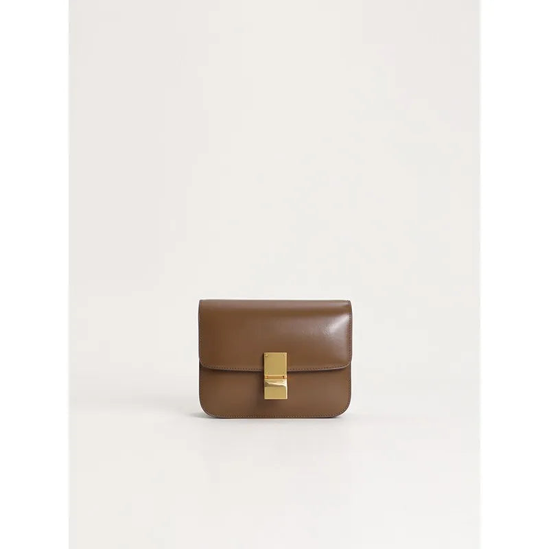 Metal Button Cowhide Tofu Bags All-match Commuter Elegant Small Square Shoulder Bag 2024 New French Style Commuter Handbags