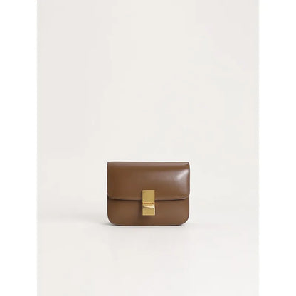 Metal Button Cowhide Tofu Bags All-match Commuter Elegant Small Square Shoulder Bag 2024 New French Style Commuter Handbags