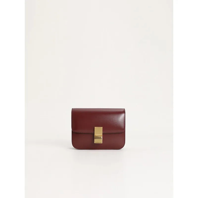 Metal Button Cowhide Tofu Bags All-match Commuter Elegant Small Square Shoulder Bag 2024 New French Style Commuter Handbags
