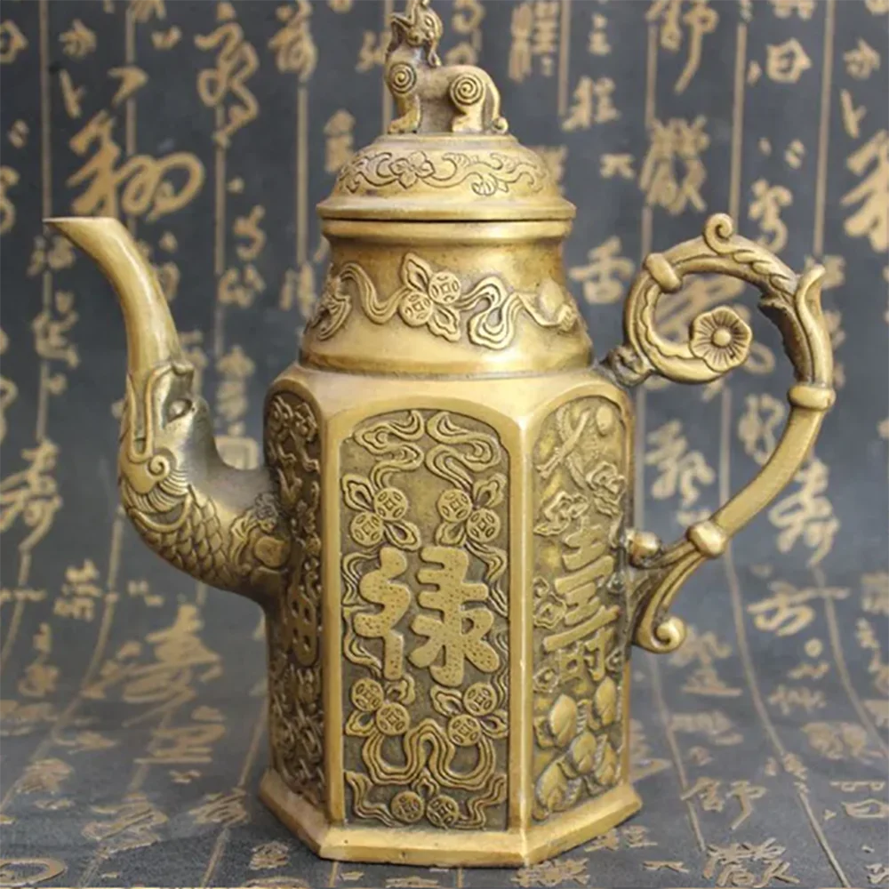 Metal Pot Chinese Retro Traditional Teapot Large Capacity Handmade Brass Tea Set Kettle Kung Fu Teapot Crafts