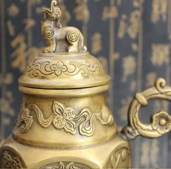 Metal Pot Chinese Retro Traditional Teapot Large Capacity Handmade Brass Tea Set Kettle Kung Fu Teapot Crafts