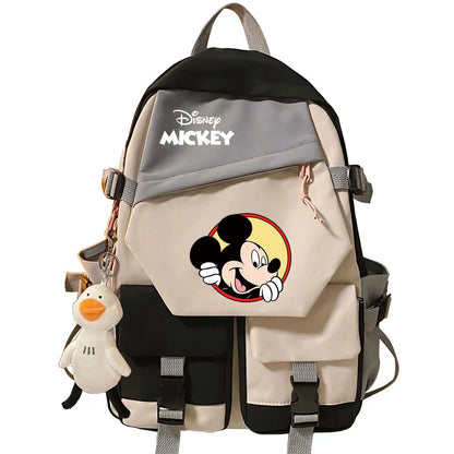 Mickey Minnie Mouse Boys Girls Kids School Book Bags Women Patchwork Bagpack Teenagers Schoolbags Canvas Student Backpack