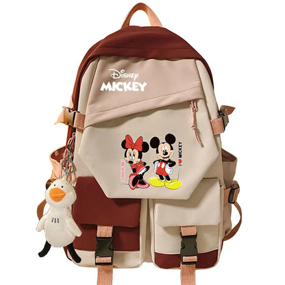 Mickey Minnie Mouse Boys Girls Kids School Book Bags Women Patchwork Bagpack Teenagers Schoolbags Canvas Student Backpack