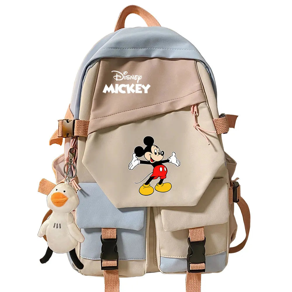 Mickey Minnie Mouse Boys Girls Kids School Book Bags Women Patchwork Bagpack Teenagers Schoolbags Canvas Student Backpack