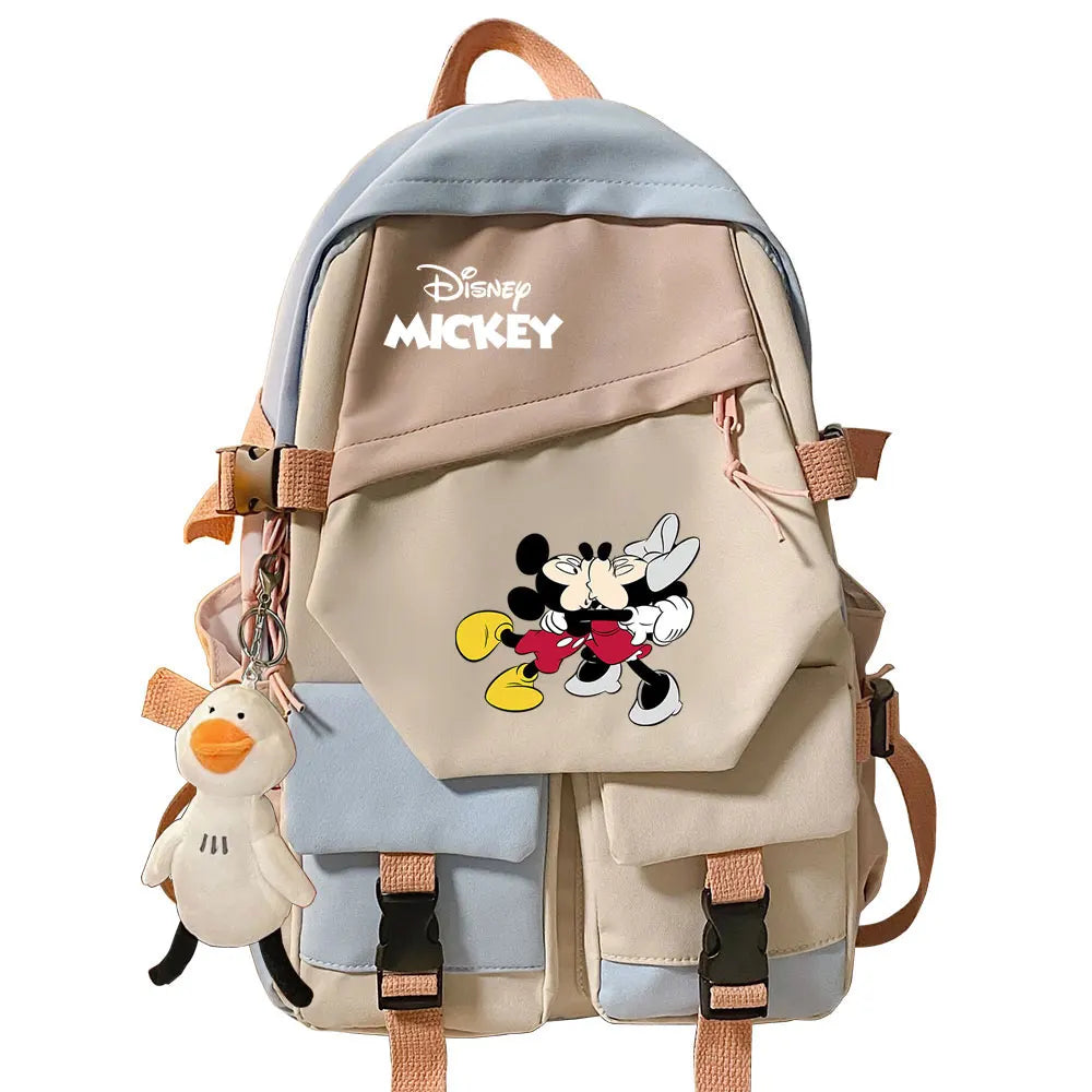 Mickey Minnie Mouse Boys Girls Kids School Book Bags Women Patchwork Bagpack Teenagers Schoolbags Canvas Student Backpack