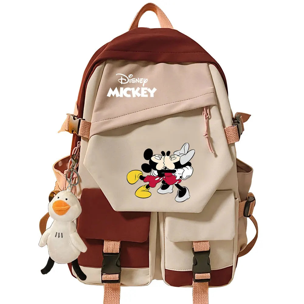 Mickey Minnie Mouse Boys Girls Kids School Book Bags Women Patchwork Bagpack Teenagers Schoolbags Canvas Student Backpack