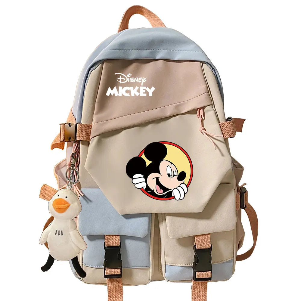 Mickey Minnie Mouse Boys Girls Kids School Book Bags Women Patchwork Bagpack Teenagers Schoolbags Canvas Student Backpack