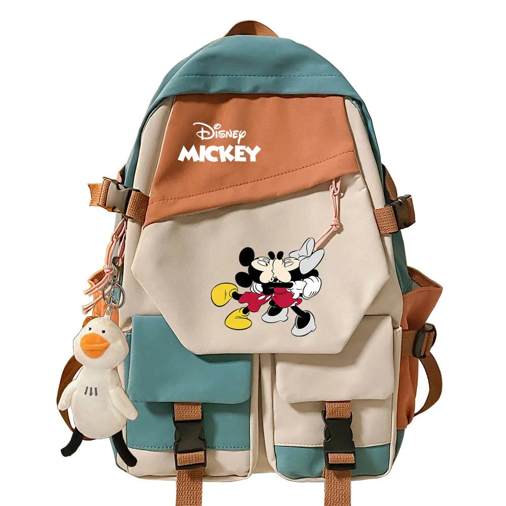 Mickey Minnie Mouse Boys Girls Kids School Book Bags Women Patchwork Bagpack Teenagers Schoolbags Canvas Student Backpack