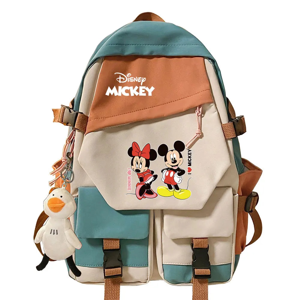 Mickey Minnie Mouse Boys Girls Kids School Book Bags Women Patchwork Bagpack Teenagers Schoolbags Canvas Student Backpack