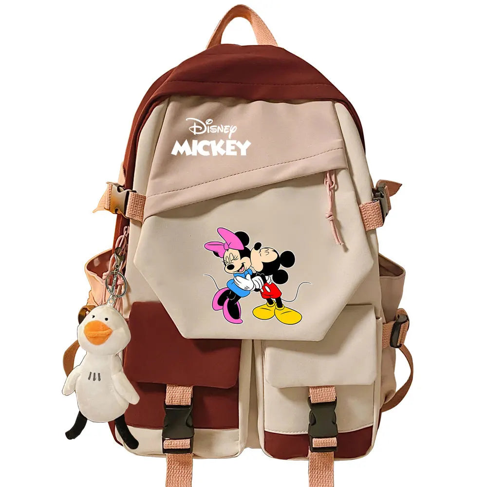 Mickey Minnie Mouse Boys Girls Kids School Book Bags Women Patchwork Bagpack Teenagers Schoolbags Canvas Student Backpack