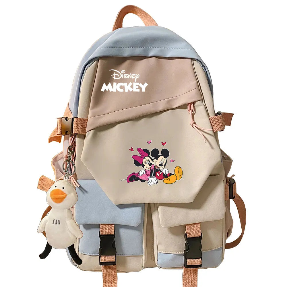 Mickey Minnie Mouse Boys Girls Kids School Book Bags Women Patchwork Bagpack Teenagers Schoolbags Canvas Student Backpack