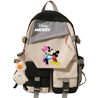 Mickey Minnie Mouse Boys Girls Kids School Book Bags Women Patchwork Bagpack Teenagers Schoolbags Canvas Student Backpack