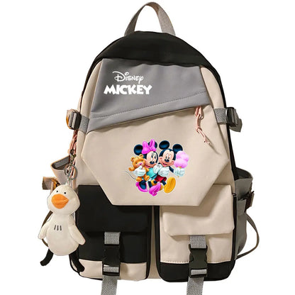 Mickey Minnie Mouse Boys Girls Kids School Book Bags Women Patchwork Bagpack Teenagers Schoolbags Canvas Student Backpack
