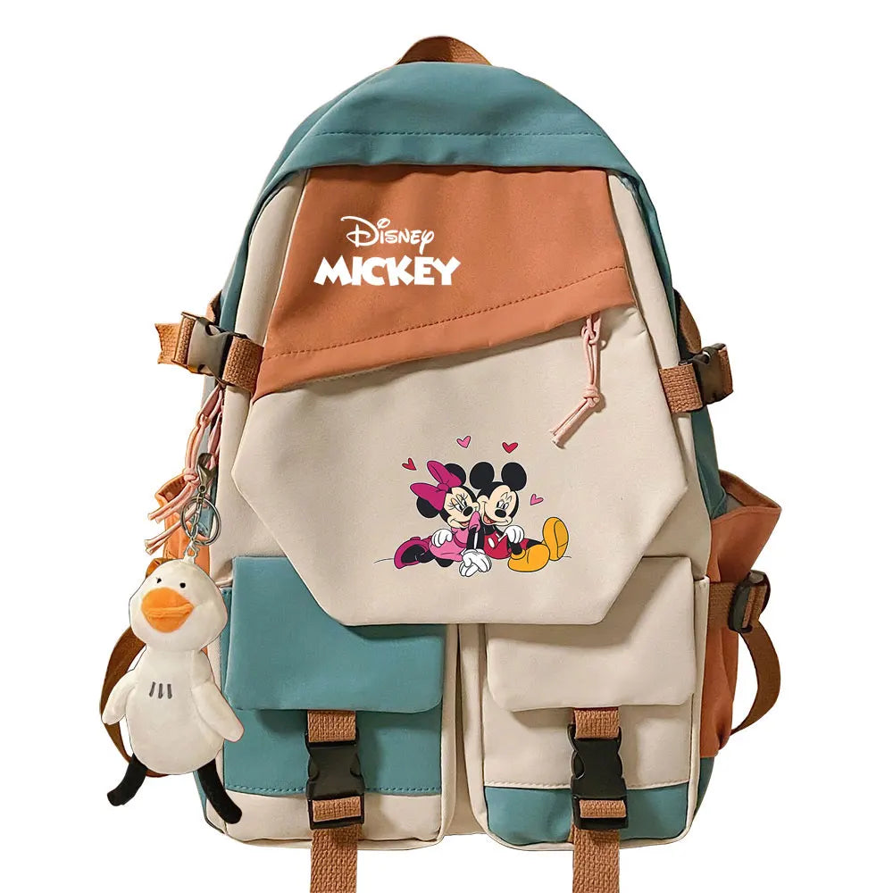 Mickey Minnie Mouse Boys Girls Kids School Book Bags Women Patchwork Bagpack Teenagers Schoolbags Canvas Student Backpack