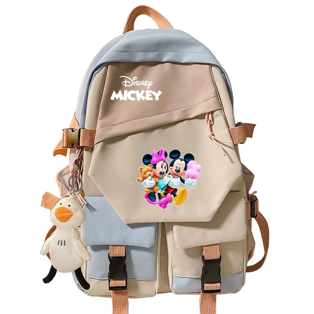 Mickey Minnie Mouse Boys Girls Kids School Book Bags Women Patchwork Bagpack Teenagers Schoolbags Canvas Student Backpack