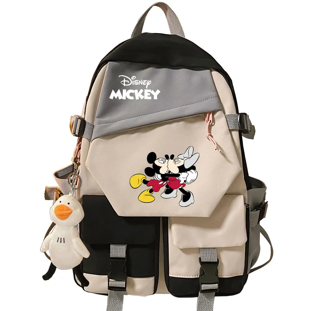 Mickey Minnie Mouse Boys Girls Kids School Book Bags Women Patchwork Bagpack Teenagers Schoolbags Canvas Student Backpack