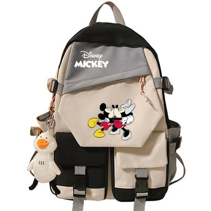 Mickey Minnie Mouse Boys Girls Kids School Book Bags Women Patchwork Bagpack Teenagers Schoolbags Canvas Student Backpack