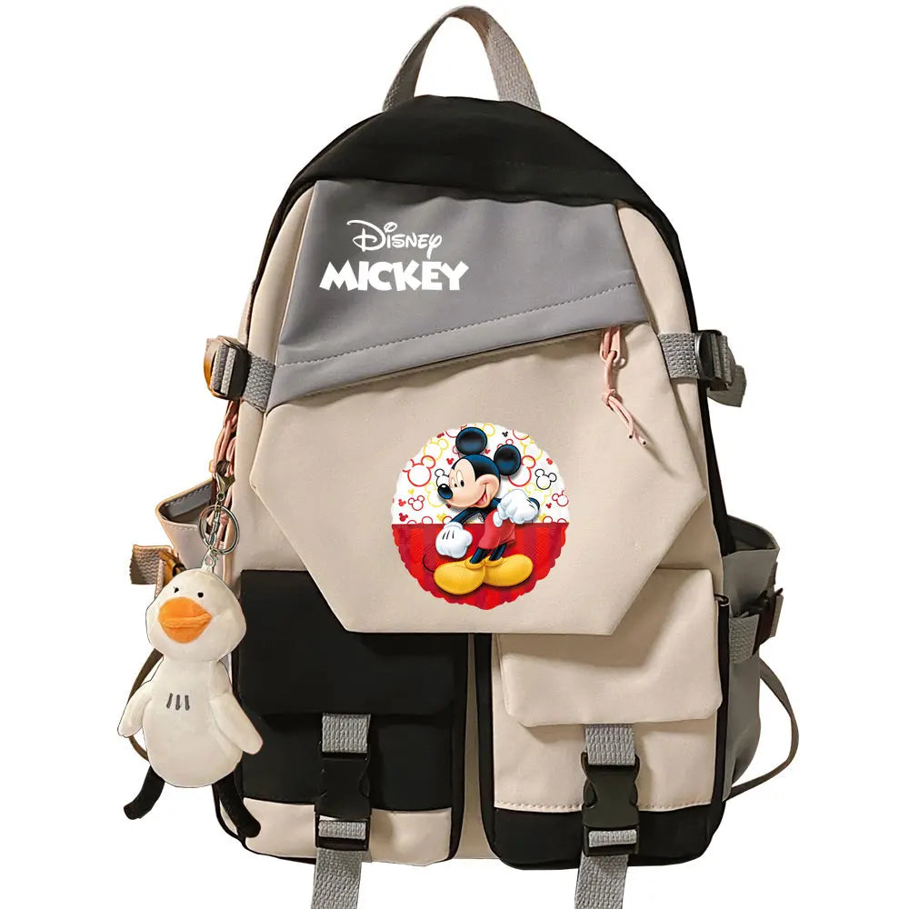 Mickey Minnie Mouse Boys Girls Kids School Book Bags Women Patchwork Bagpack Teenagers Schoolbags Canvas Student Backpack