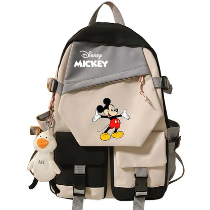 Mickey Minnie Mouse Boys Girls Kids School Book Bags Women Patchwork Bagpack Teenagers Schoolbags Canvas Student Backpack