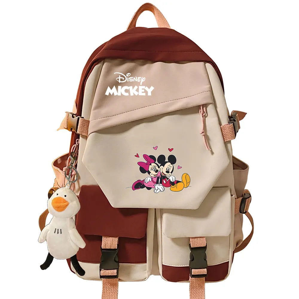 Mickey Minnie Mouse Boys Girls Kids School Book Bags Women Patchwork Bagpack Teenagers Schoolbags Canvas Student Backpack