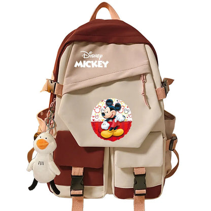 Mickey Minnie Mouse Boys Girls Kids School Book Bags Women Patchwork Bagpack Teenagers Schoolbags Canvas Student Backpack