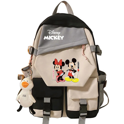 Mickey Minnie Mouse Boys Girls Kids School Book Bags Women Patchwork Bagpack Teenagers Schoolbags Canvas Student Backpack