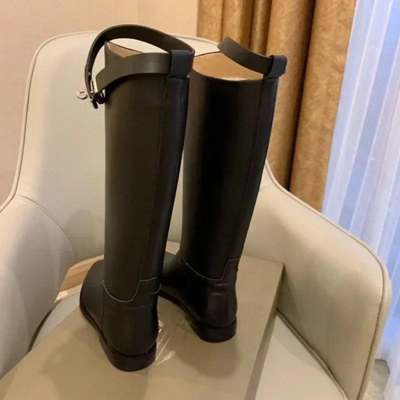 Mid Calf Women's High Boots Slip On Trendy Winter Boots With Charms Woman Shoes Spring Autumn Daily Riding Equestrian Boots