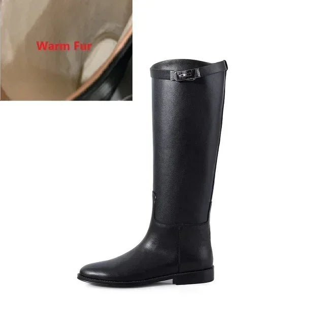 Mid Calf Women's High Boots Slip On Trendy Winter Boots With Charms Woman Shoes Spring Autumn Daily Riding Equestrian Boots