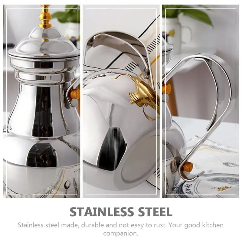 Middle East Arabic Teapot Sliver Gold Stainless Steel Gooseneck Pour Coffee Tea Kettle Filter Strainer Pot Environmental