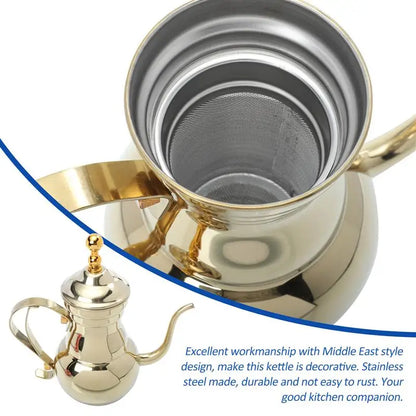 Middle East Arabic Teapot Sliver Gold Stainless Steel Gooseneck Pour Coffee Tea Kettle Filter Strainer Pot Environmental