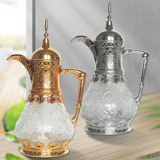 Middle Eastern Style 1600ML Glass Vacuum Flask Fruit Juice Drink Glass Jug Arabic Coffee Pot For Home Cold Kettle Brewing Teapot