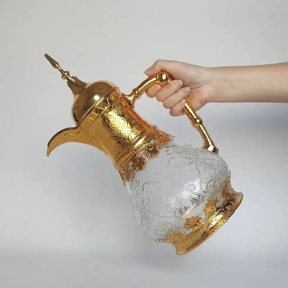 Middle Eastern Style 1600ML Glass Vacuum Flask Fruit Juice Drink Glass Jug Arabic Coffee Pot For Home Cold Kettle Brewing Teapot