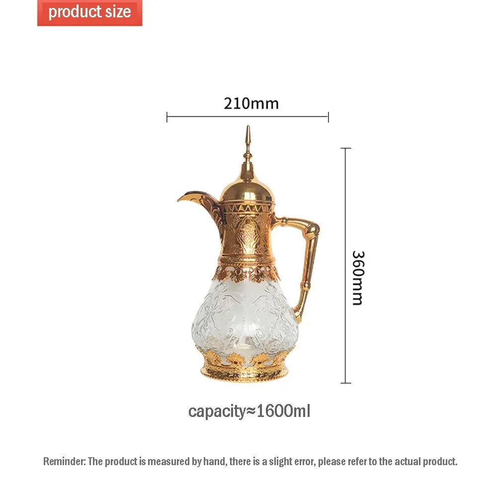 Middle Eastern Style 1600ML Glass Vacuum Flask Fruit Juice Drink Glass Jug Arabic Coffee Pot For Home Cold Kettle Brewing Teapot