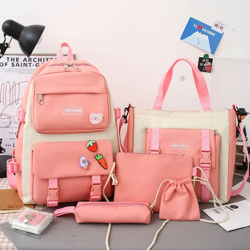 Middle School Student Schoolbag Five-piece Set Suitable for Girls' Large-capacity Waterproof Backpack Set Mochila Escolar Niña