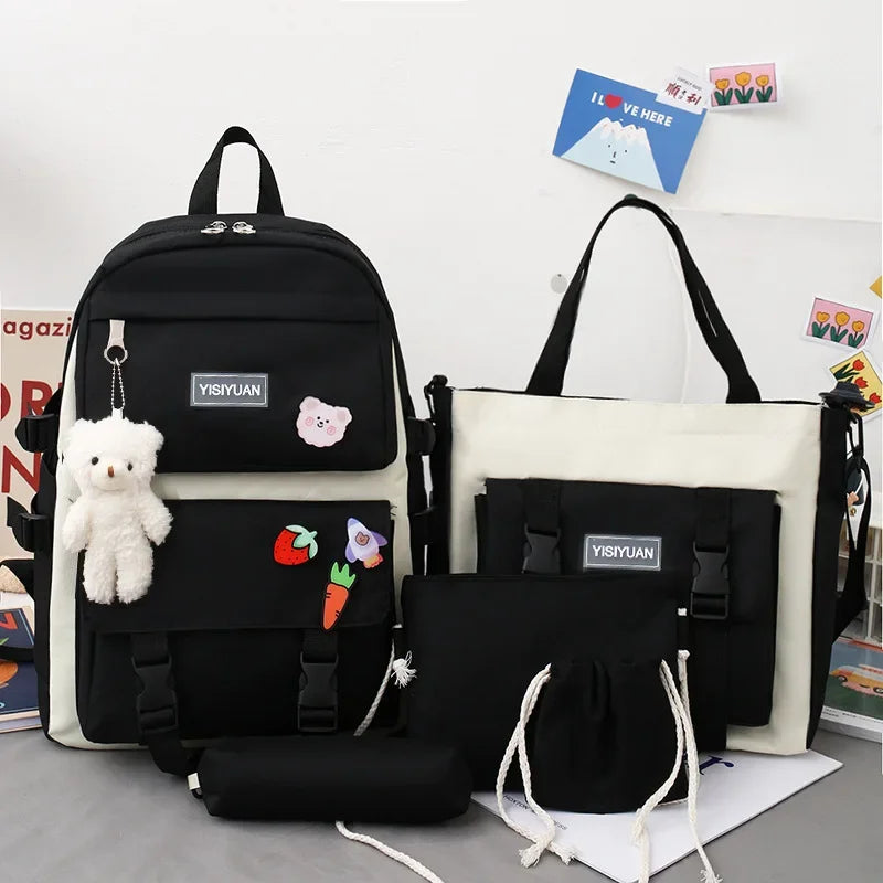 Middle School Student Schoolbag Five-piece Set Suitable for Girls' Large-capacity Waterproof Backpack Set Mochila Escolar Niña
