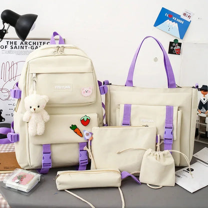 Middle School Student Schoolbag Five-piece Set Suitable for Girls' Large-capacity Waterproof Backpack Set Mochila Escolar Niña