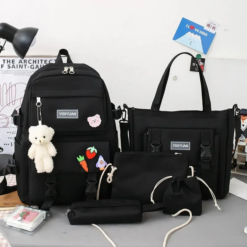 Middle School Student Schoolbag Five-piece Set Suitable for Girls' Large-capacity Waterproof Backpack Set Mochila Escolar Niña