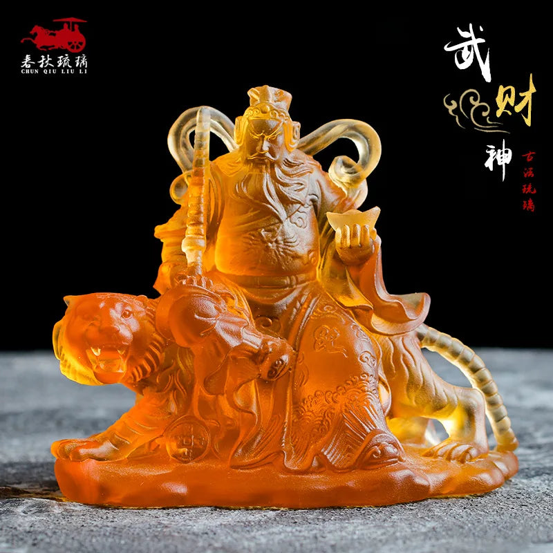 Military God of Wealth Zhao Gongming rides a tiger holds a steel whip and holds a Yuanbao Coloured glaze Buddha statue