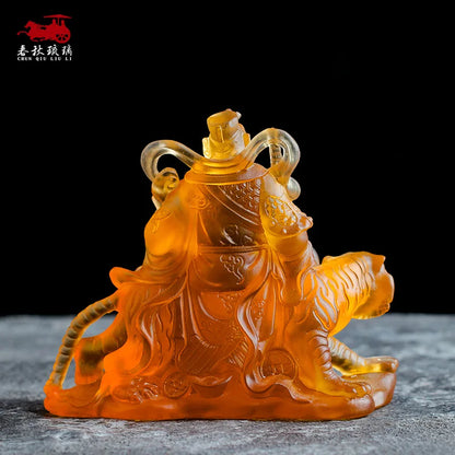 Military God of Wealth Zhao Gongming rides a tiger holds a steel whip and holds a Yuanbao Coloured glaze Buddha statue