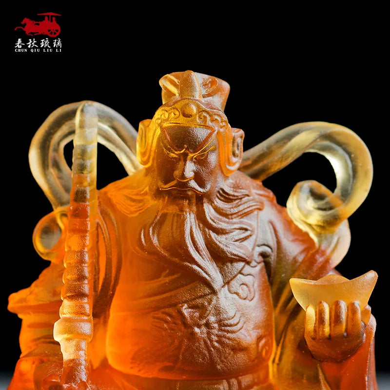Military God of Wealth Zhao Gongming rides a tiger holds a steel whip and holds a Yuanbao Coloured glaze Buddha statue
