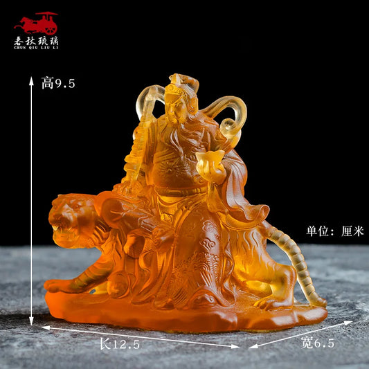 Military God of Wealth Zhao Gongming rides a tiger holds a steel whip and holds a Yuanbao Coloured glaze Buddha statue