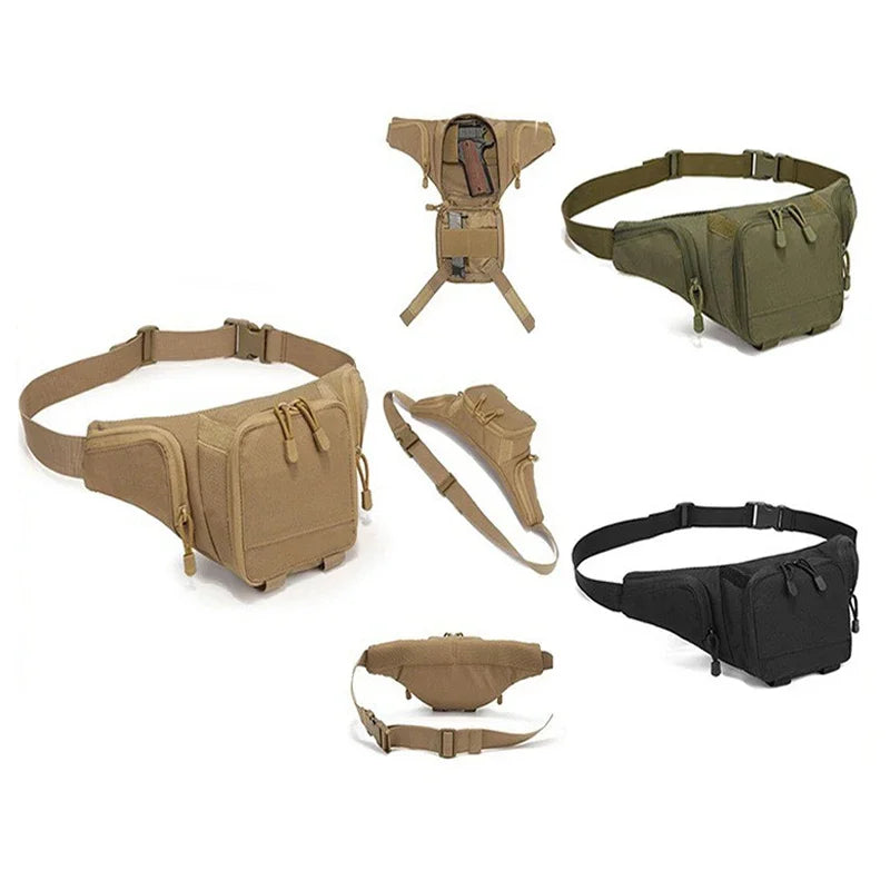 Military Tactical Waist Gun Bag Belt Bumbag Waterproof Nylon Molle EDC Fanny Phone Pouch for Hunting Climbing Camping