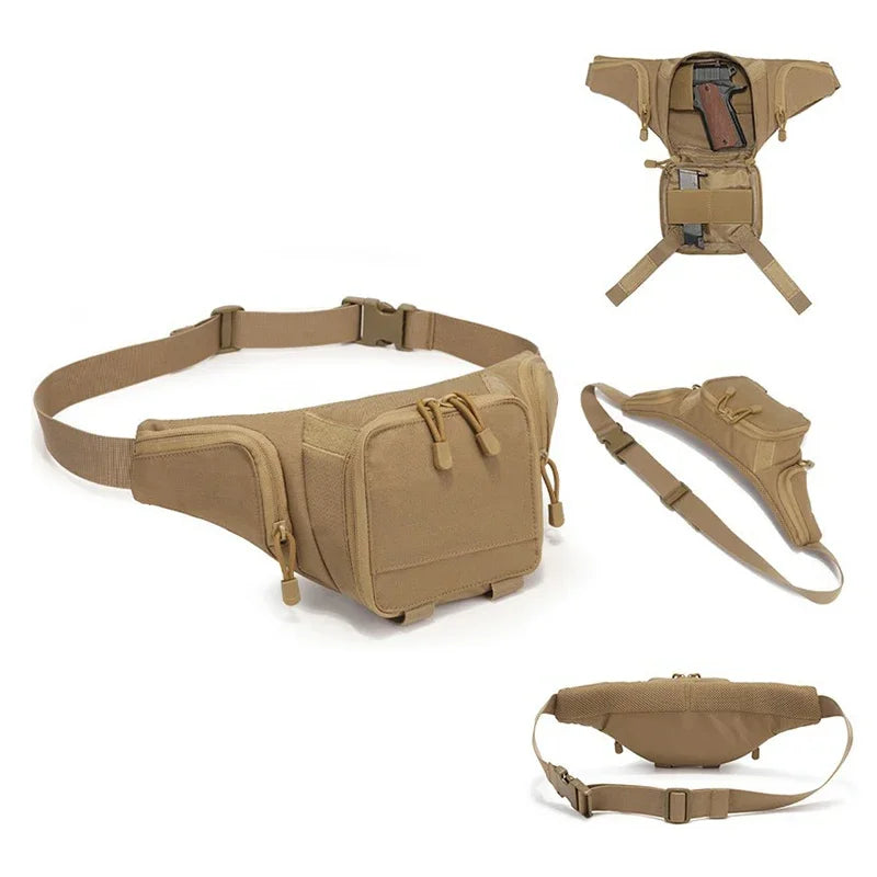 Military Tactical Waist Gun Bag Belt Bumbag Waterproof Nylon Molle EDC Fanny Phone Pouch for Hunting Climbing Camping